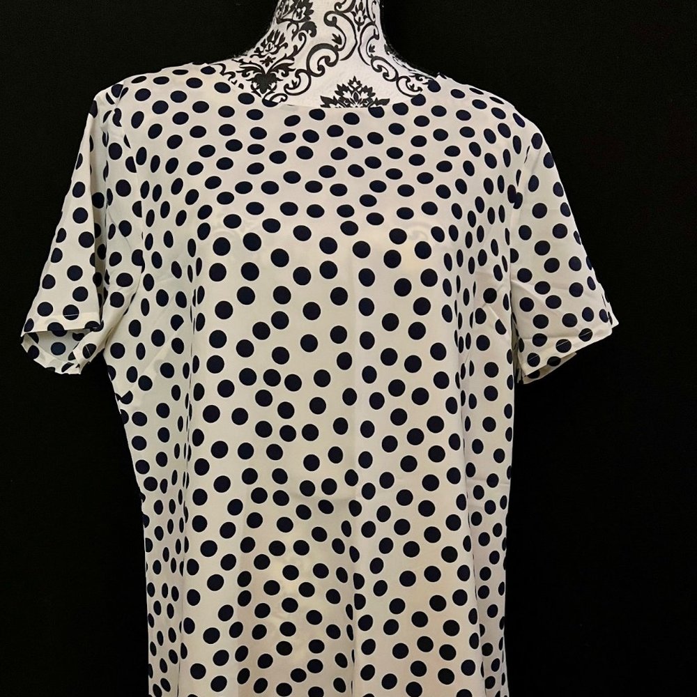 Ivory and Navy Blue Polka Dot J. Crew Short Sleeve Sheath Dress Sz 16 NWT